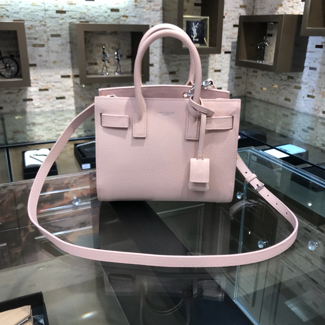 Saint Laurent Sac De Jour Nano Calfskin Handbag Shoulder Bag Pink 392035 Silver